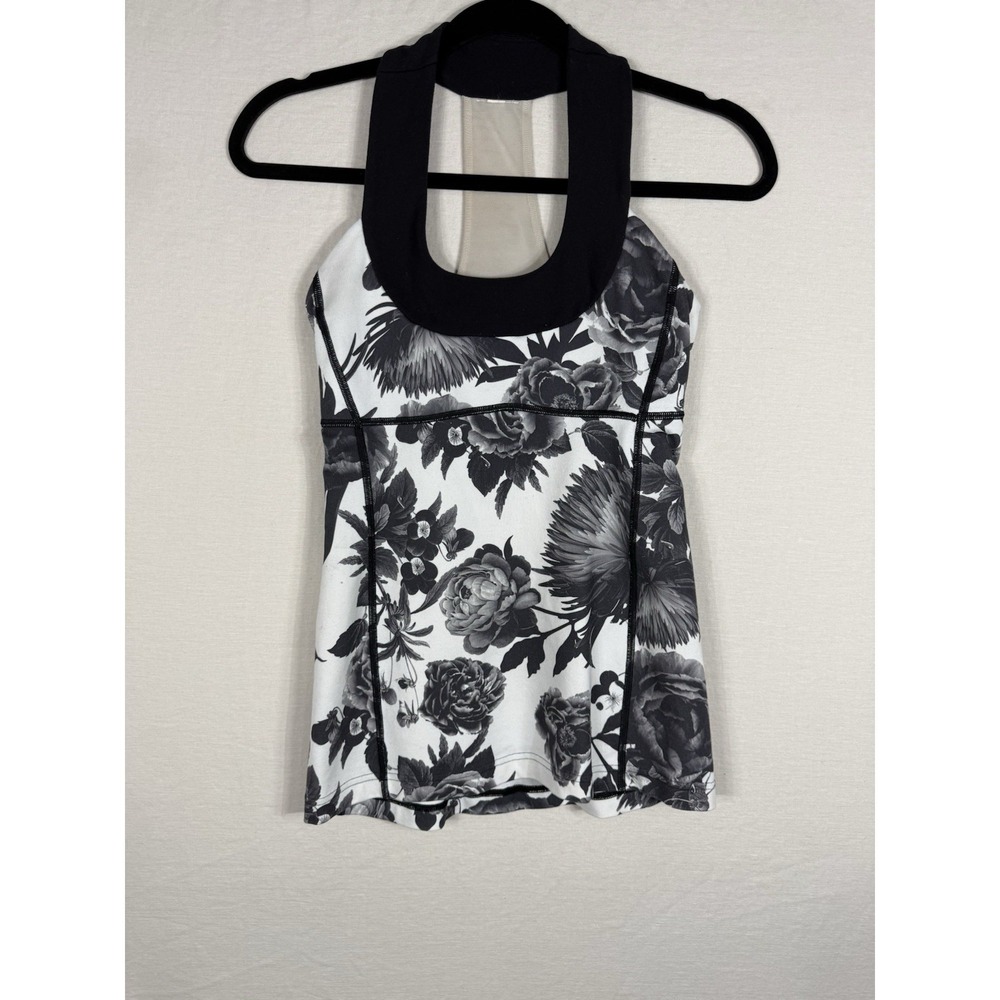 Lululemon Athletic Tank Top Black White Floral Print Gorpcore Women's Size 4